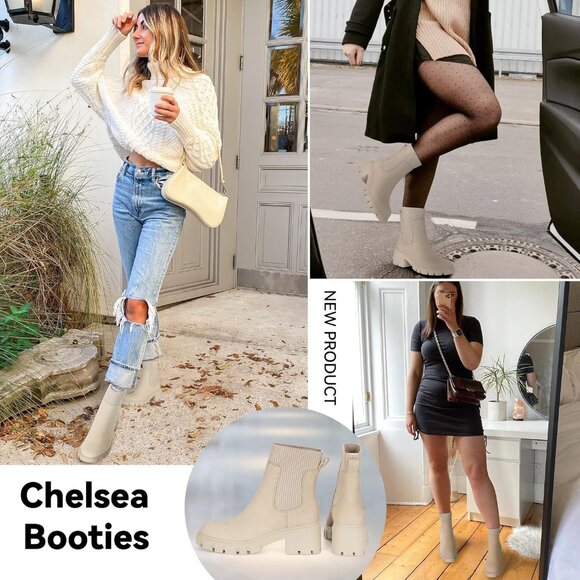 Women Apricot Suede Low Wedge Heel Slip On Chunky Platform Chelsea Ankle Boots - Picture 6 of 6